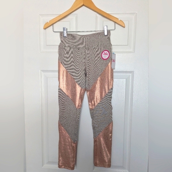 NWT Justice Girls (Size 10/Medium) Shiny Leggings With Copper Metallic Accents - Picture 1 of 8